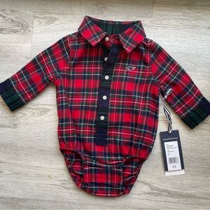 Vineyard Vines Red Plaid Baby Onesie 0-3 months